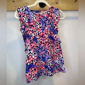 Juicy Couture sleeveless ruffle top floral pink purple workwear casual size S